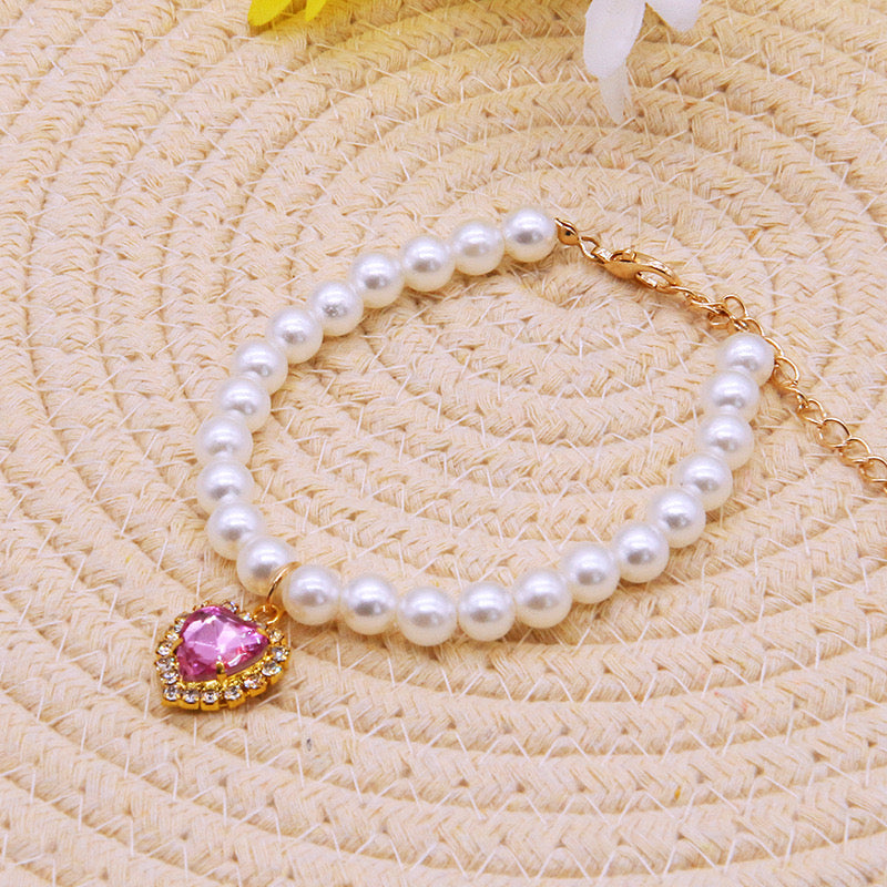 Pearl Collar with Heart Diamond