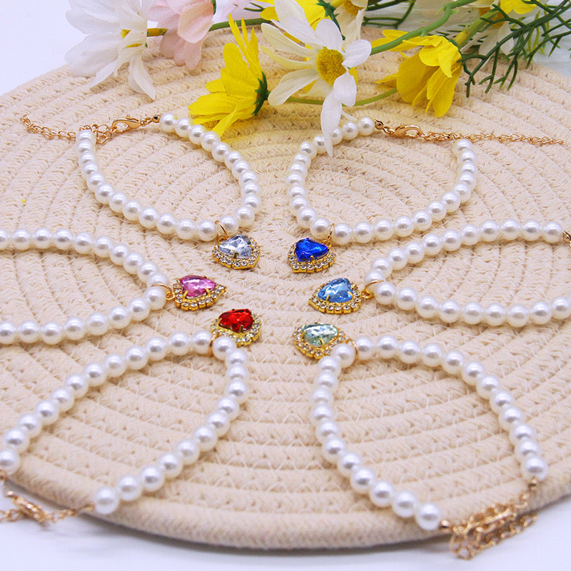 Pearl Collar with Heart Diamond